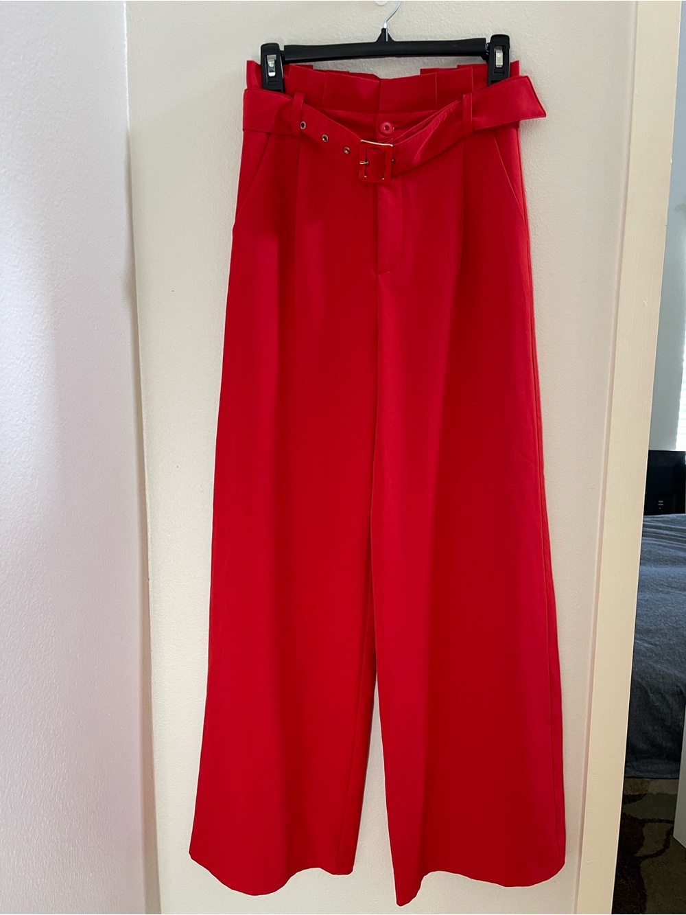 Princess Polly Red High-Rise Belted Wide Leg Trousers Pants Size 4